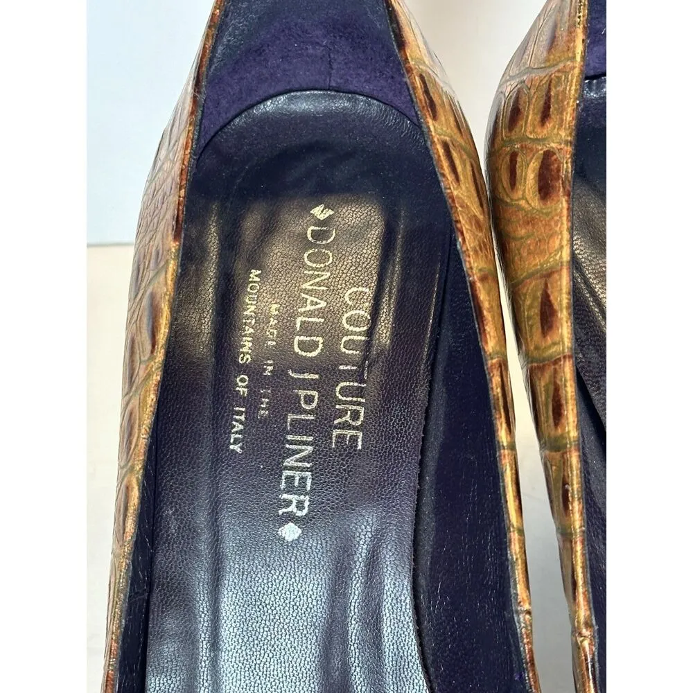 Donald J Pliner Women's Size 9M Brown Embossed Leather Stiletto Heel Pumps EUC - Image 7