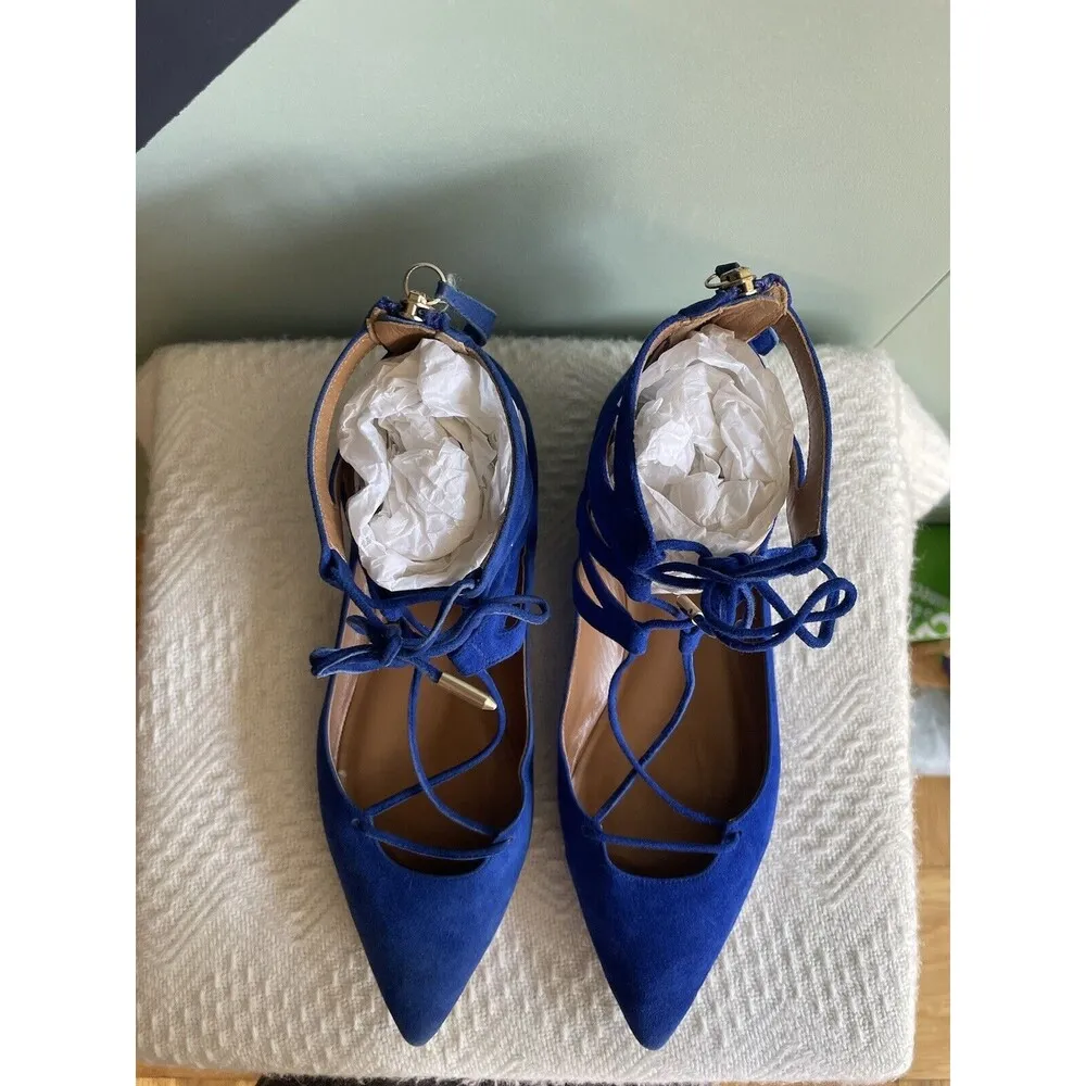Aquazzura Blue Suede Belgravia Flats Sz 37. - Image 3