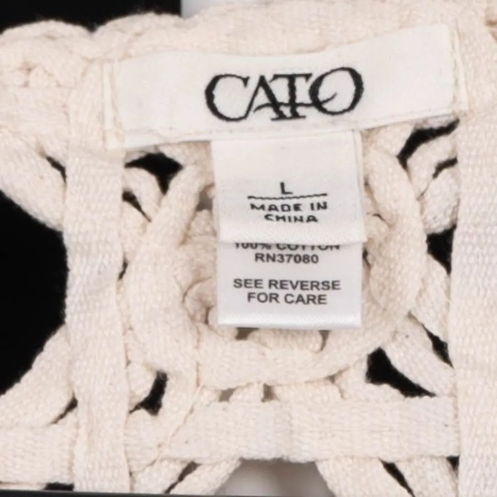 Cato Crochet Boho Vest L Womens Beige Open Cotton Hippie Indie Earthy Peasant - Image 4