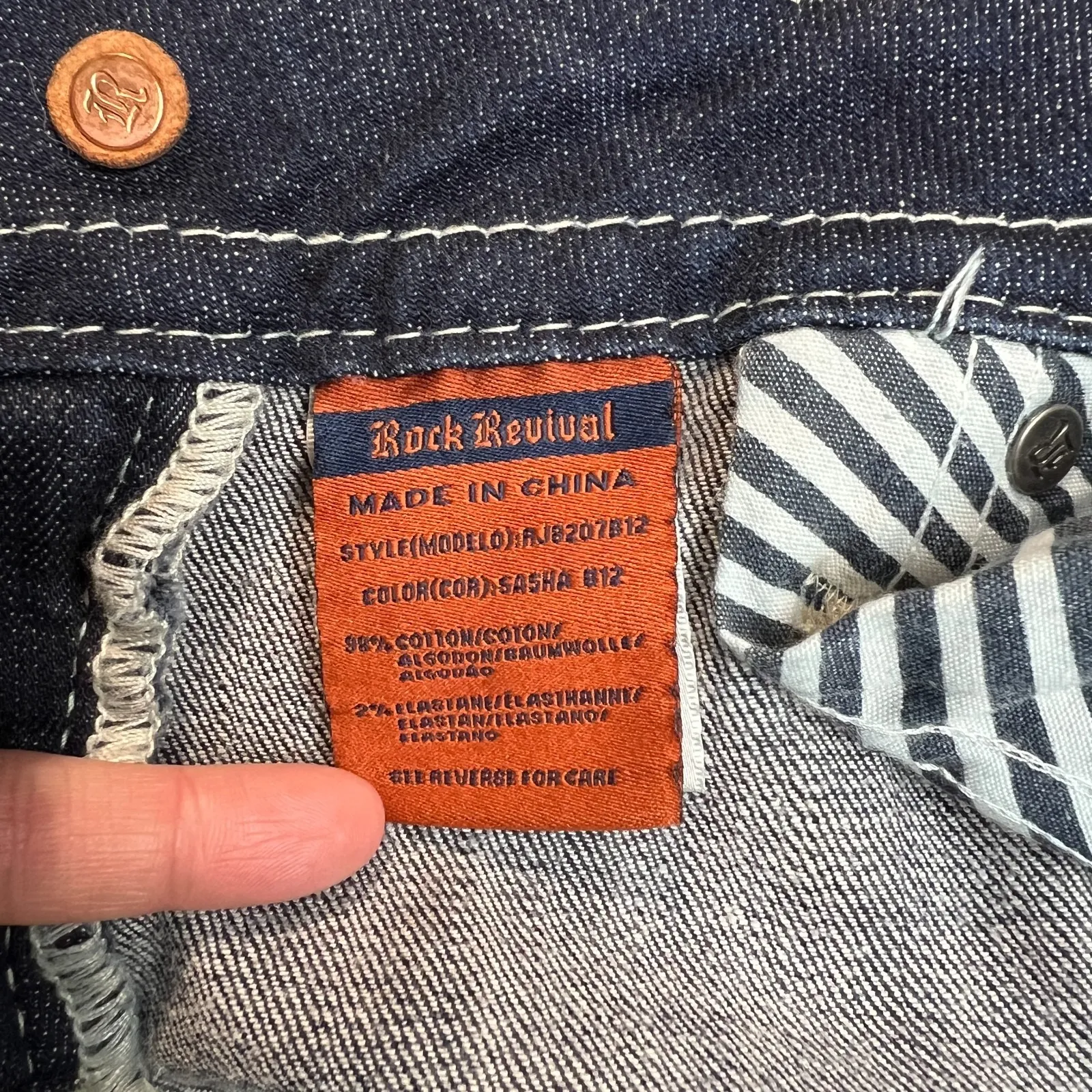 Y2K Rock Revival Sasha Boot Jeans Womens 31 Dark Wash Denim Flap Rhinestones - Image 10