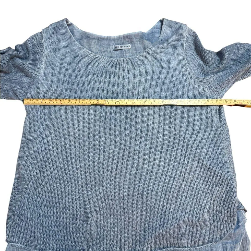 Nina Kendosa Blue Layered Knit Top Sz XL European Style French Girl Style Mohair - Image 4