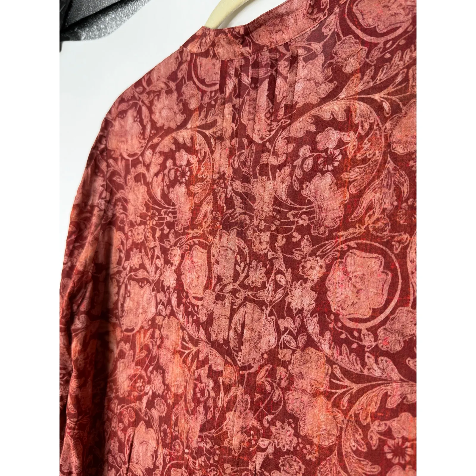 Peruvian Connection Floral Boho Tunic Dress Red Viscose Pintuck Peasant S - Image 6