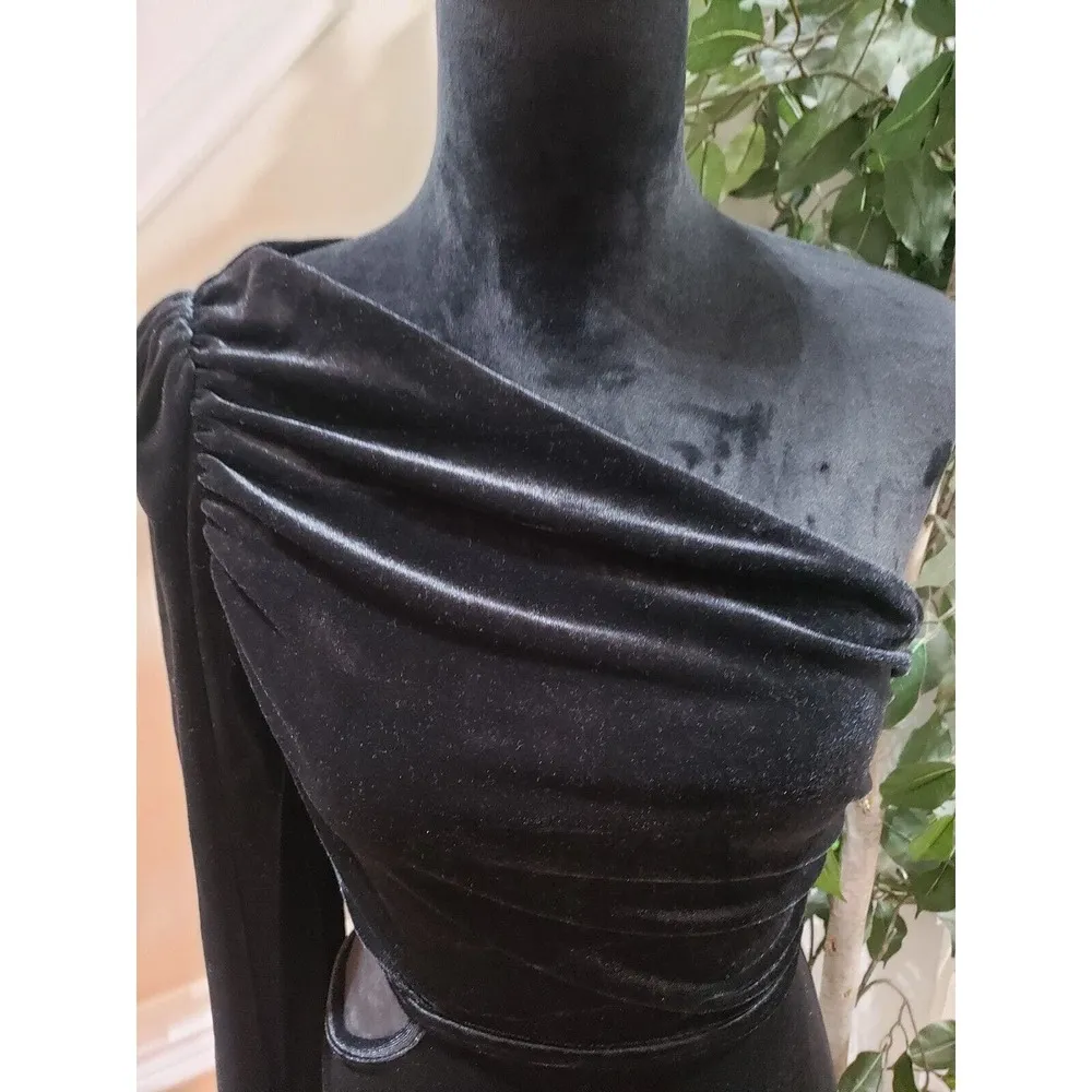 Simplee Women's Black Polyester One Shoulder Off Long Sleeve Knee Length Dress L Size L - Image 2