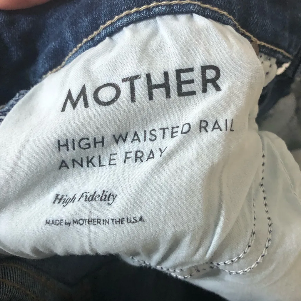 MOTHER High Waisted Rail Ankle Fray High Fidelity Blue Denim Jeans - Image 9
