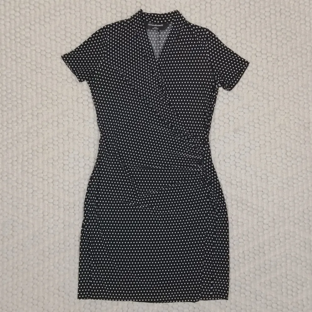 Norma Kamali Baby Polka Dot Faux Wrap Dress Black & White Sz Medium - Image 6
