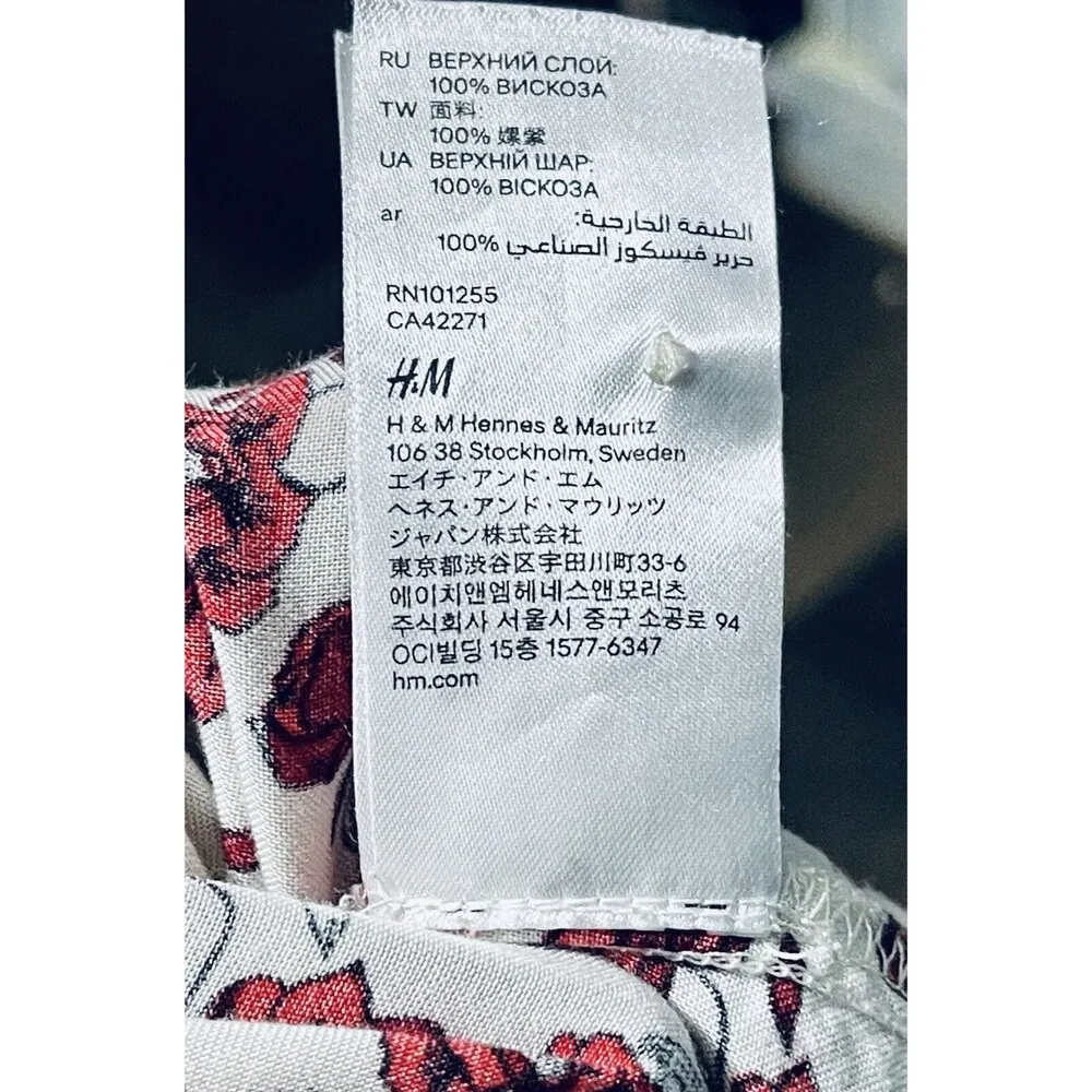 H&M Floral Dress SzS Red White High Waist Vacation Maxi Dress Side Slit Ditsy - Image 9