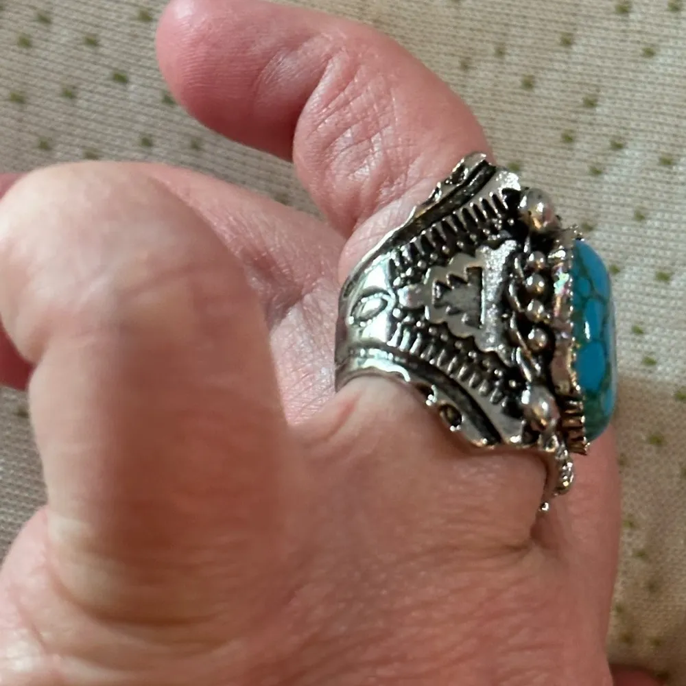 Turquoise Aztec Wide Ring NWT Blue - Image 3