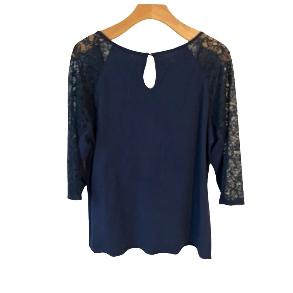 Ambiance Blouse Womens 1XL Navy Blue 3/4 Lace Sleeve Top Round Scoop Neck NEW Size XL - Image 8