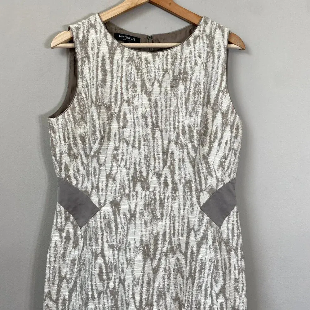 Lafayette 148 Sleeveless Patterned Sheath Dress Women's Size 8 Cream Tan Career - Image 5