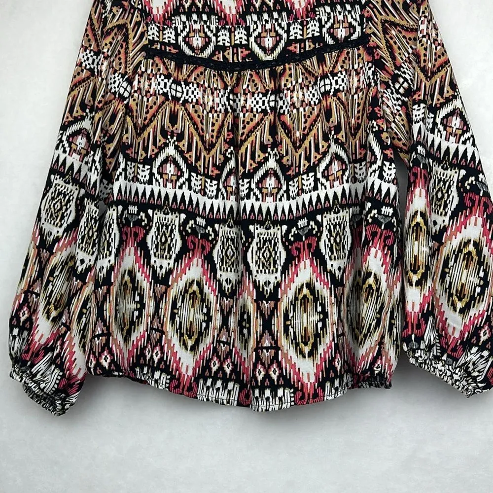 Figueroa Flower Anthropologie Peasant Top Blouse Shirt Crochet Geo Black Pink M - Image 2