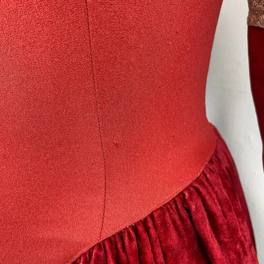 Vintage Victorian Red Velvet Gown Medieval Renaissance Dress XS - Image 12