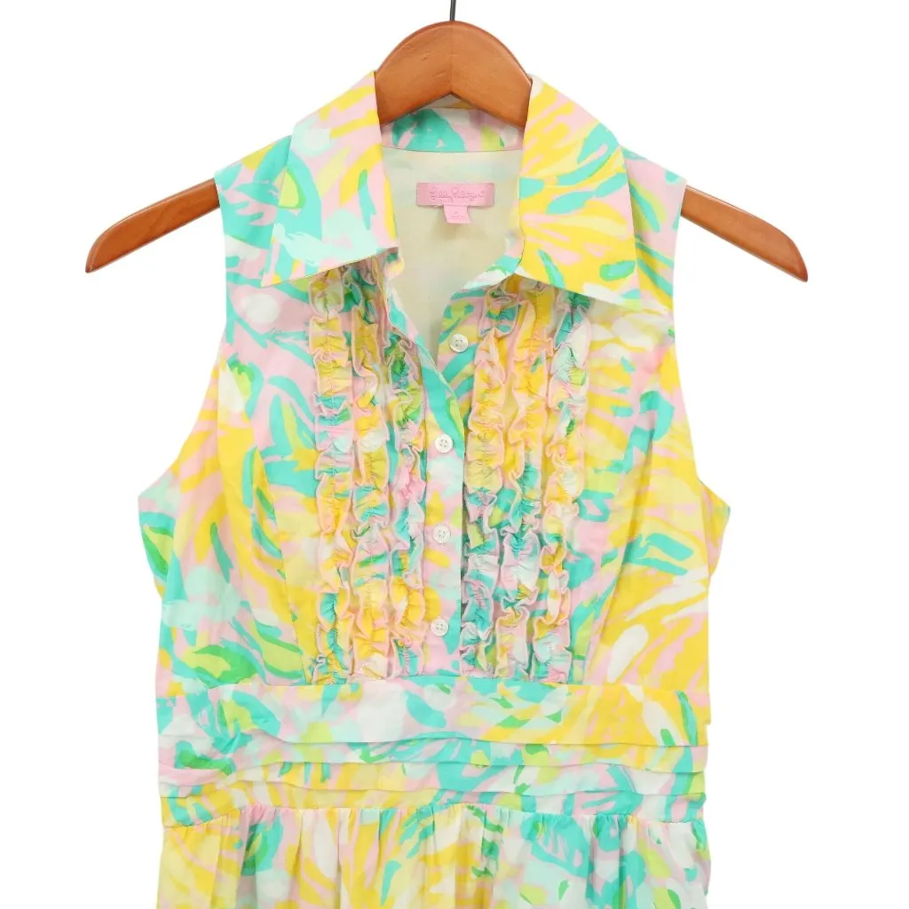 Lilly Pulitzer Essie Shirt Dress Lilly's Pink Lilet Sleeveless Floral Ruffle 6 - Image 3