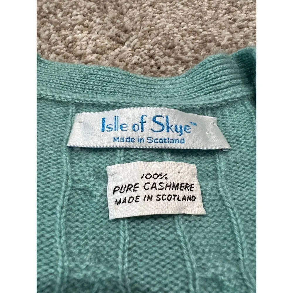 Isle of Skye Women Scotland Made Pure Cashmere Blue cardigan sweater fit sz S - Image 3