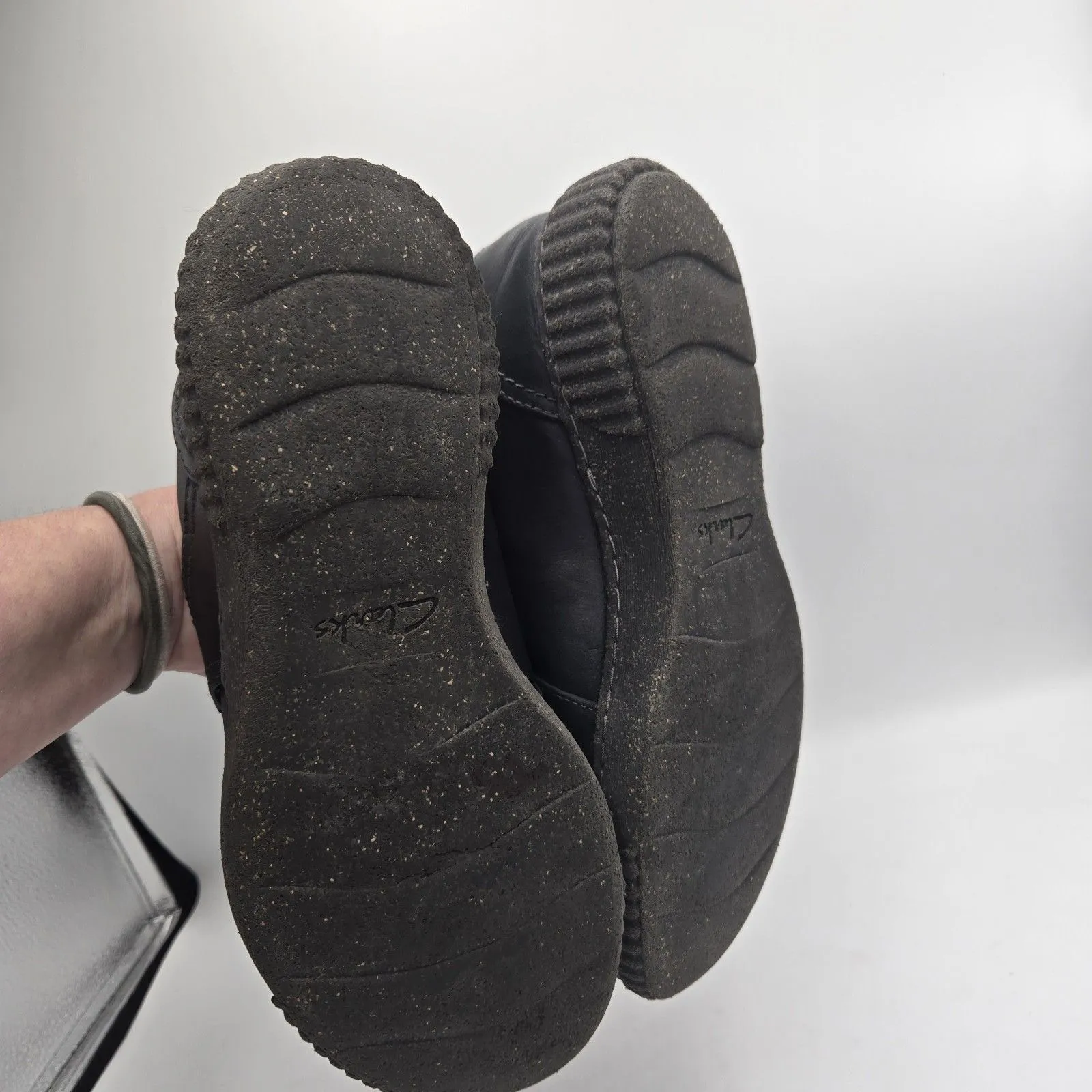 Clarks Womens Black Leather Comfort Clogs Slip On Shoes US 8.5 Wide Work - Image 5