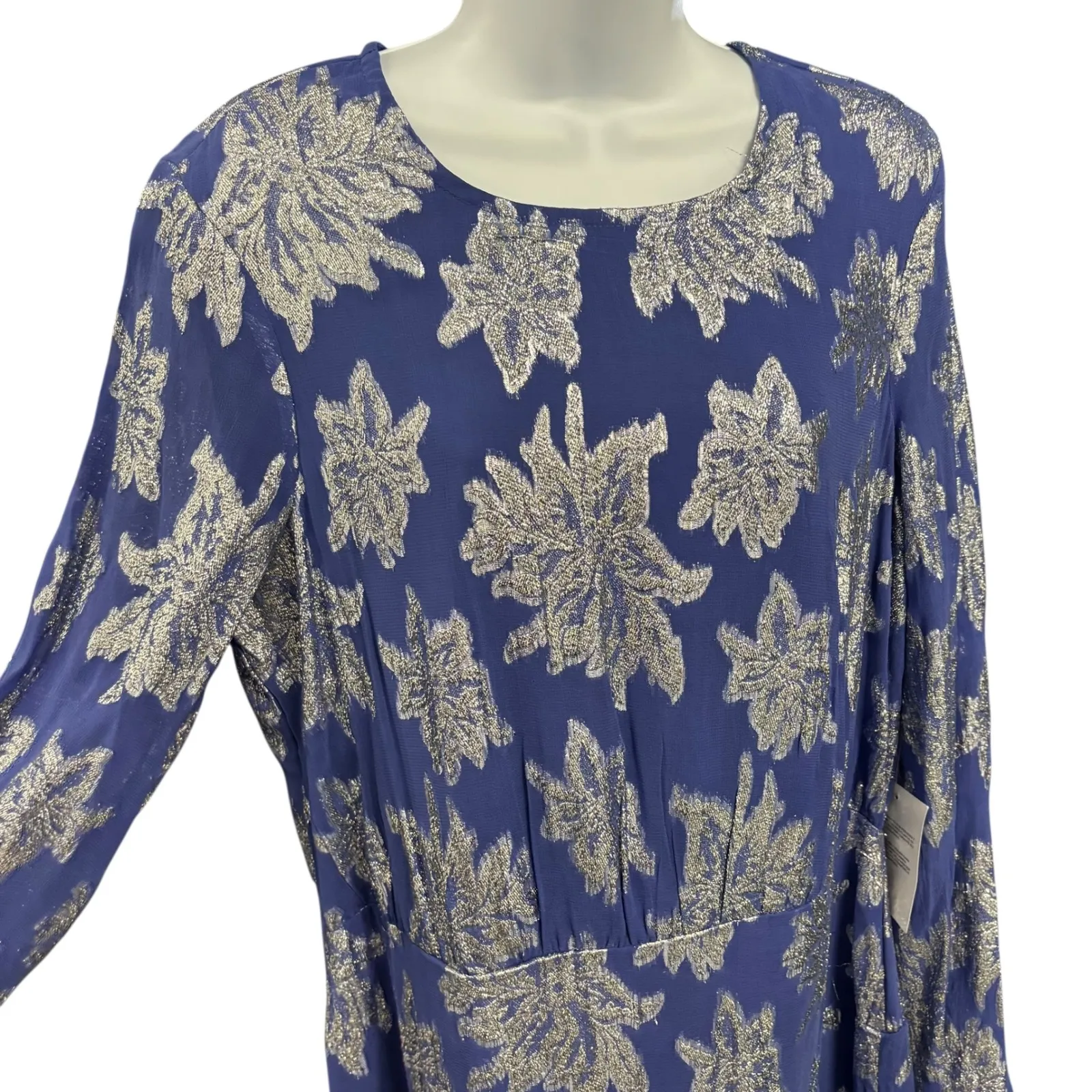 ASOS DESIGN Curve Women's Blue Floral Metallic Long‎ Sleeve Maxi Dress US 12 - Image 3