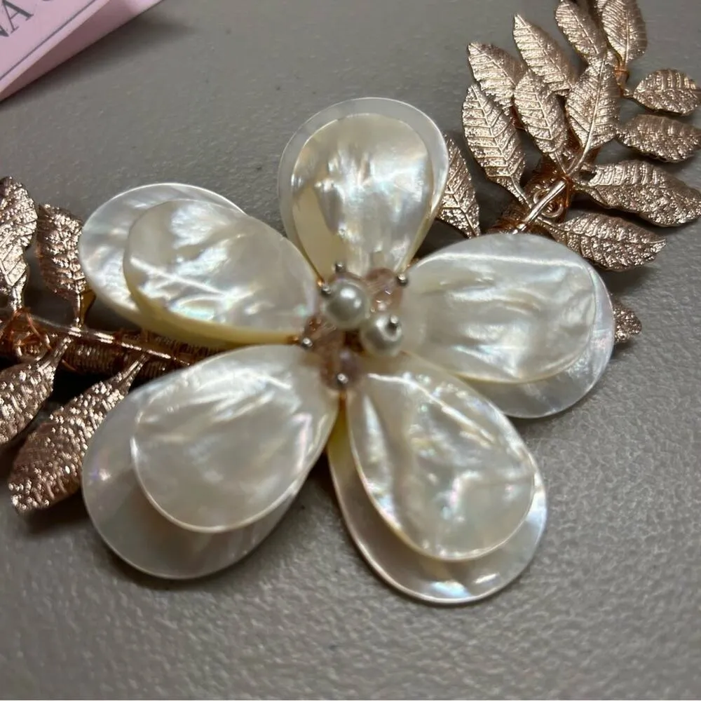 Ana Capri Necklace Freshwater Pearl Natural Stone Floral Gold Choker Jewelry NWT White - Image 5