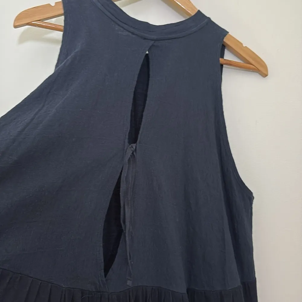 Free People Right On Time Tie Back Peplum Cotton Blend Tunic Top Black Blue M - Image 10