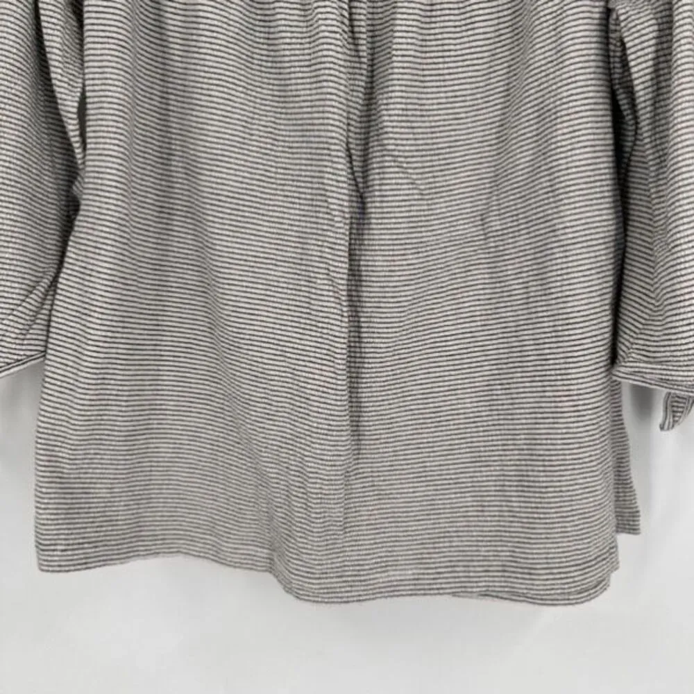 Lucky Brand Women’s Off Shoulder Striped Gauzy‎ Peasant Top Medium Black White - Image 5