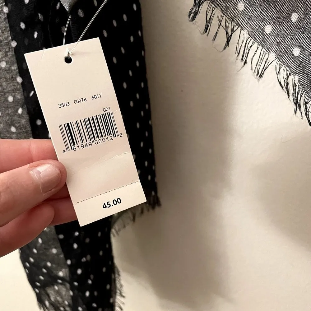 NWT black and white sheer polka dotted scarf fringe stylish - Image 5