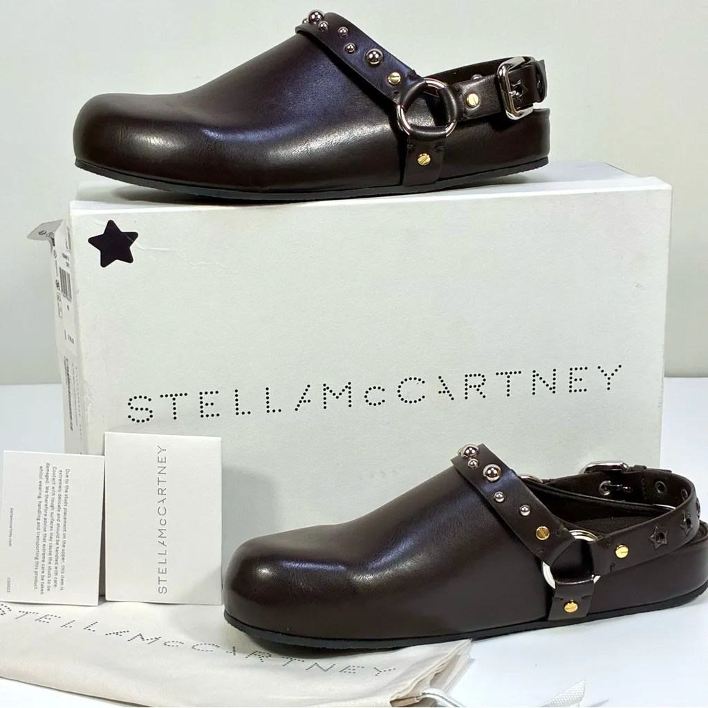 Stella McCartney Elyse Studded Slingback Clogs Eco Mat Coffee EU 40 NEW Vegan - Image 2