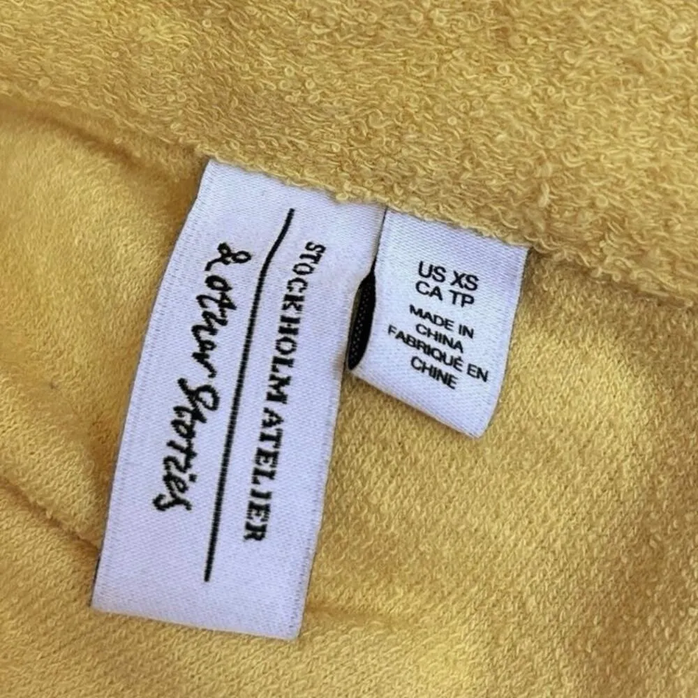 & Other Stories Yellow Button Up Collared Short Sleeve Terry Mini Shirt Dress XS - Image 8