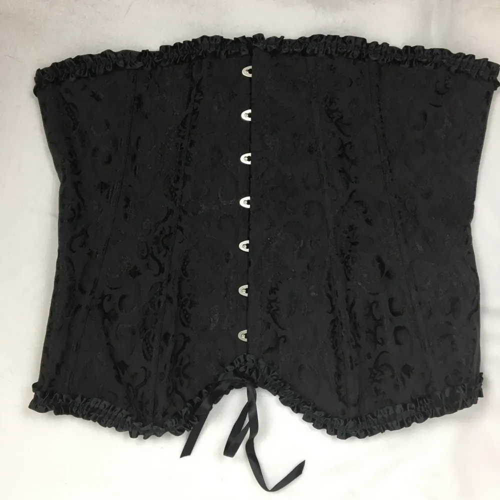 Black Print Ruffle Lace Up Boned Strapless Bustier corset top 5X - Image 5