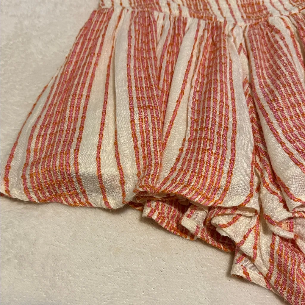 Free People She Will Be Loved Cream and Pink Striped Ruffle Shorts - Image 8