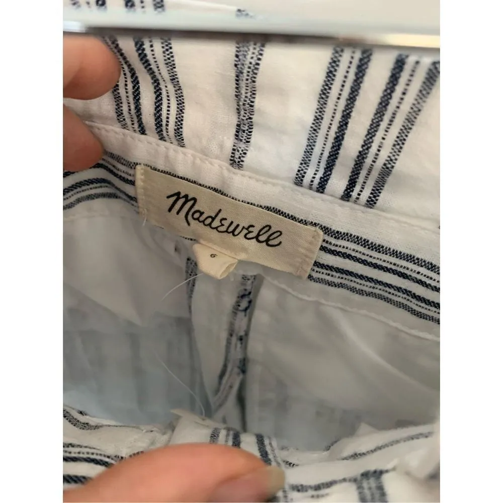 Madewell Linen-Cotton Paperbag Pants in Dark Baltic Stripe ankle pants size 6 - Image 3