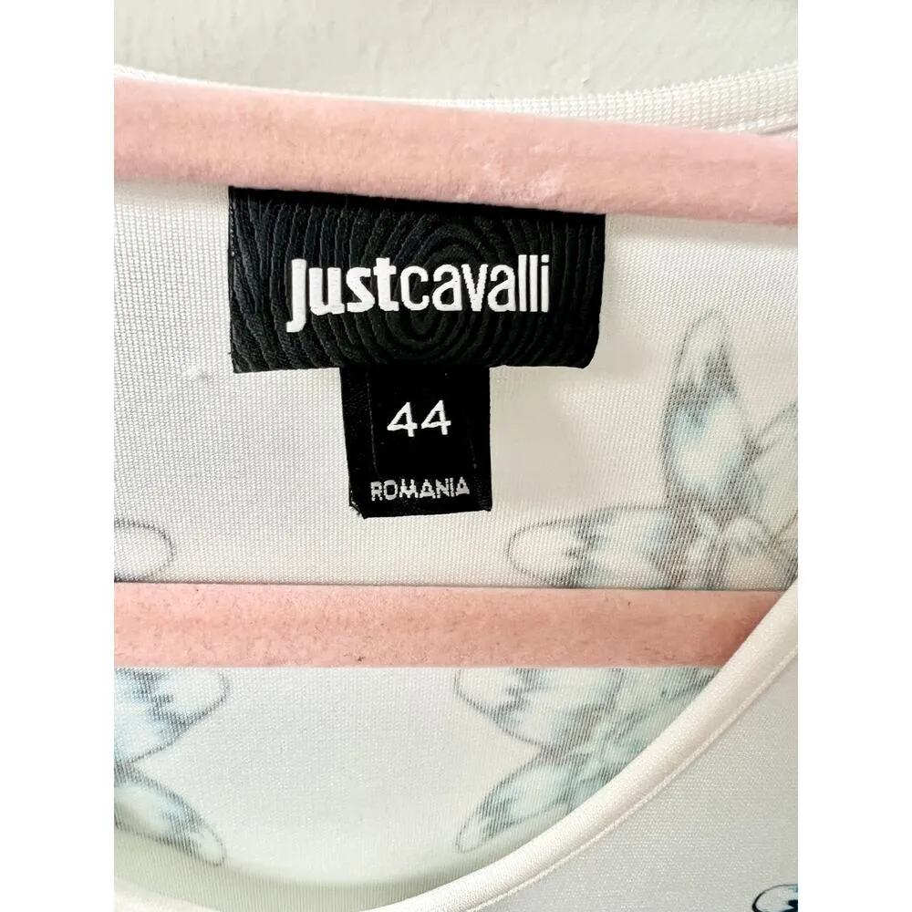 Just Cavalli Jersey Peacock-Print Cap Sleeve Sheath Mini Dress White 44 / US 8 - Image 3