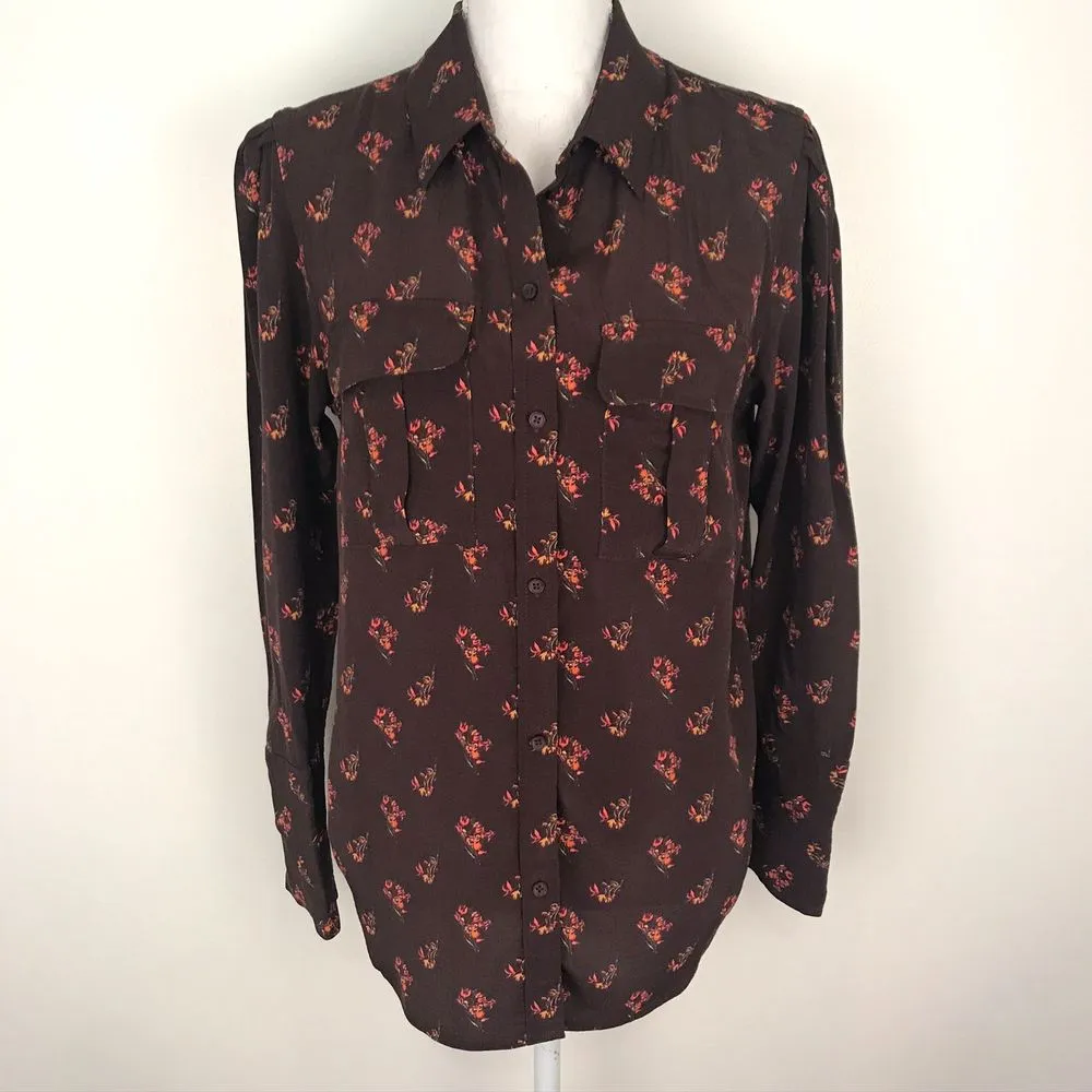 NWOT Something Navy Brown Floral Button Up Blouse - Image 2