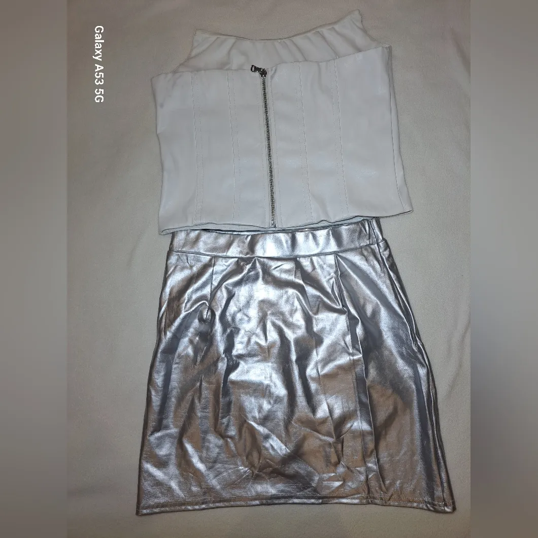 Tiger Mist Strapless White Size XL and  Shein Silver Mini Skirt size S - Image 2