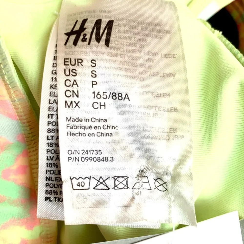 H & M Neon Green Yellow Burst Square Neckline Print Bikini Top Bathing Swim S - Image 8