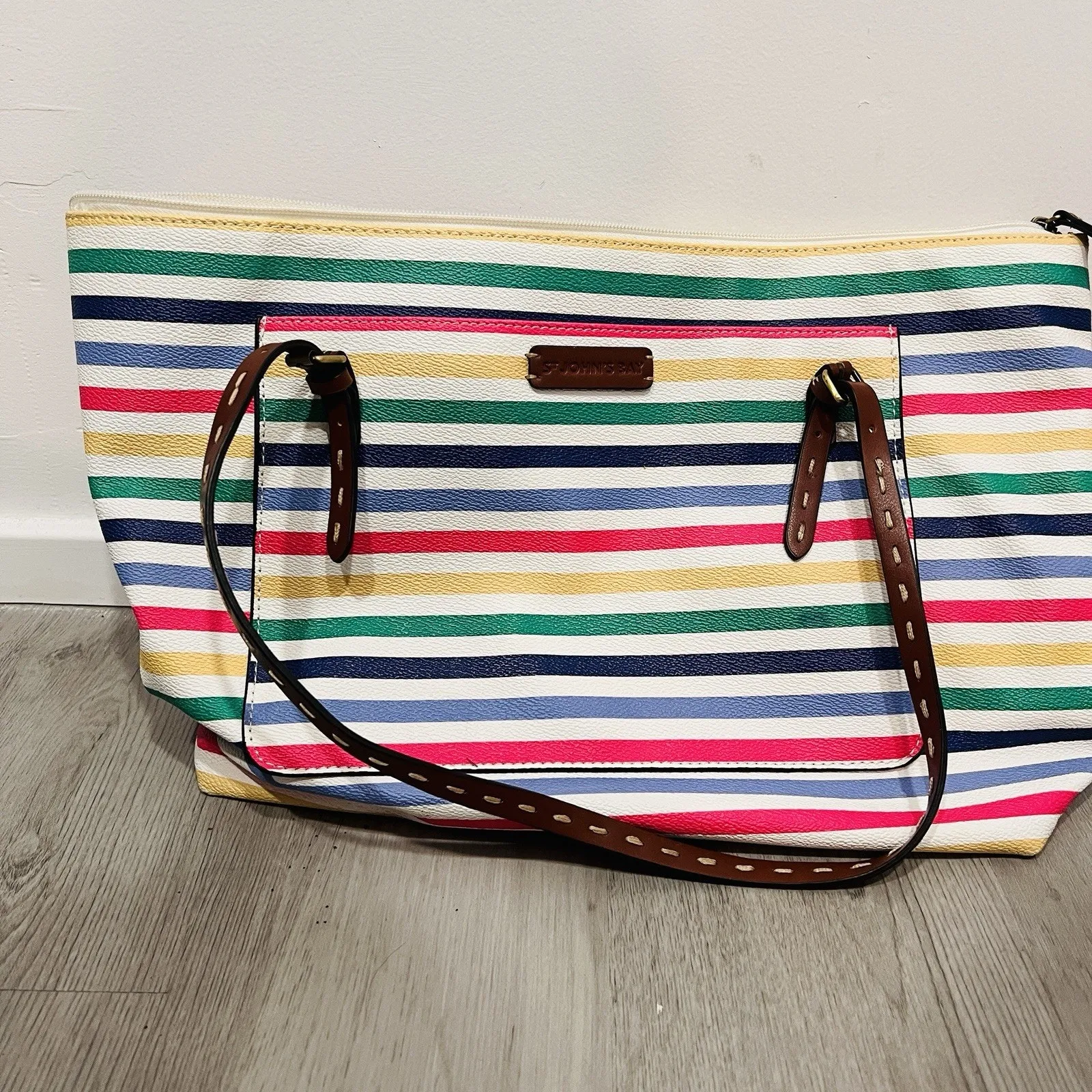 St John’s Bay Multicolor Striped Purse Handbag Tote Zip Closure - Image 2