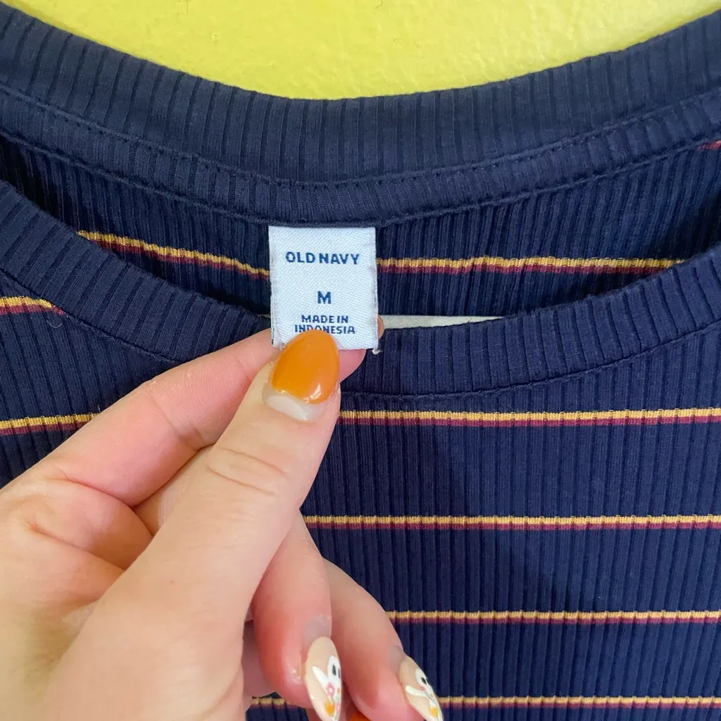 Old Navy Navy and Yellow Striped dress - Image 2