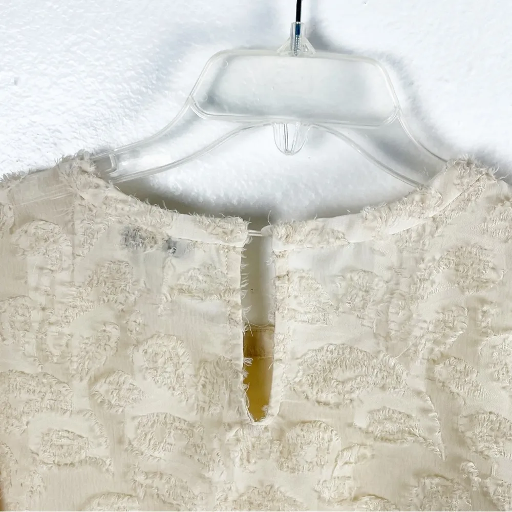 MOON RIVER Cream Crop Raised Polka Dots Lace Trim Sheer Long Sleeves Top Small - Image 6