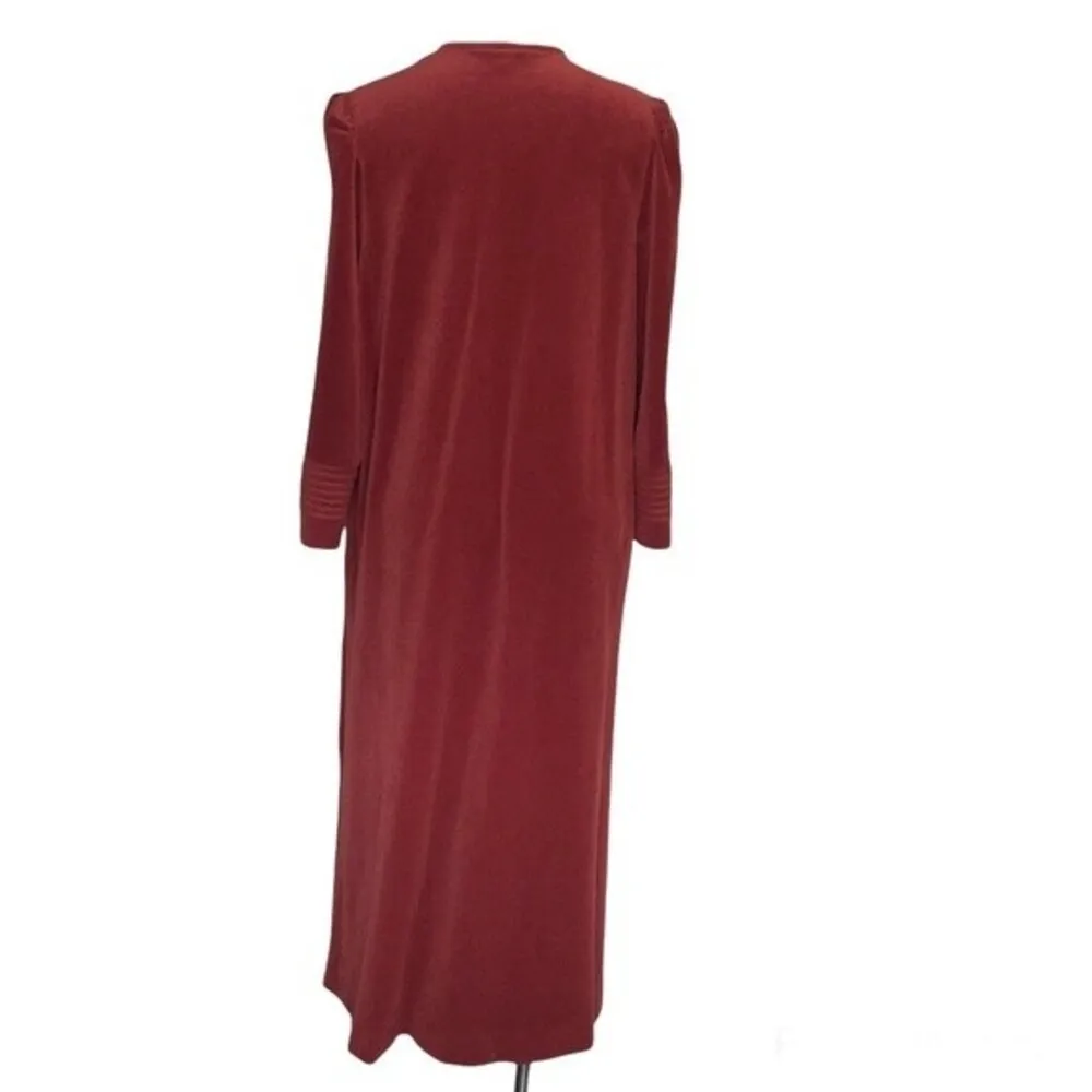 Vanity Fair Long Robe House Dress Burgundy Velour Pullover with Zipper Vintage - Image 2