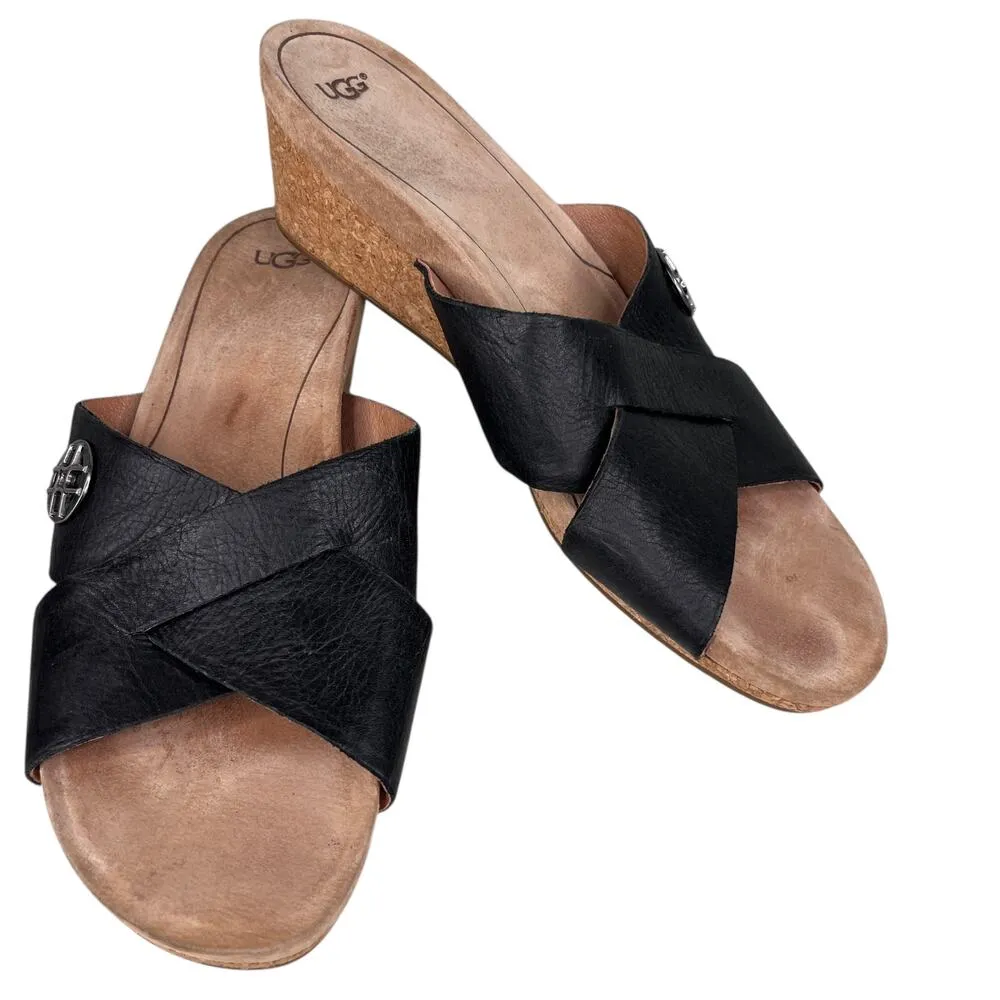 UGG LYRA Wedge Sandals 11 Black Criss Cross Slides 1009854 - Image 3