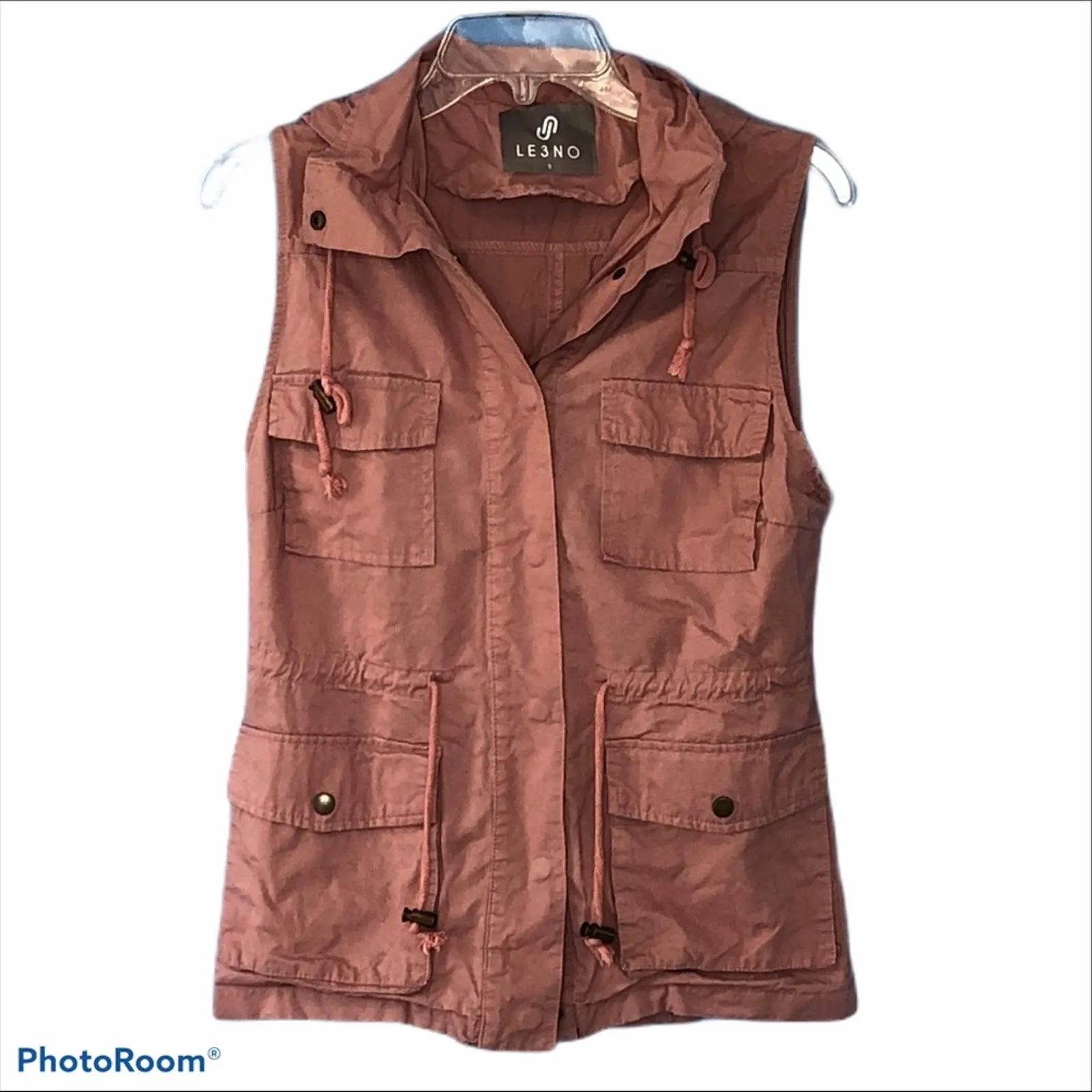 LE3NO Rose Pink Hooded Anorak Military Vest size Small - Image 3