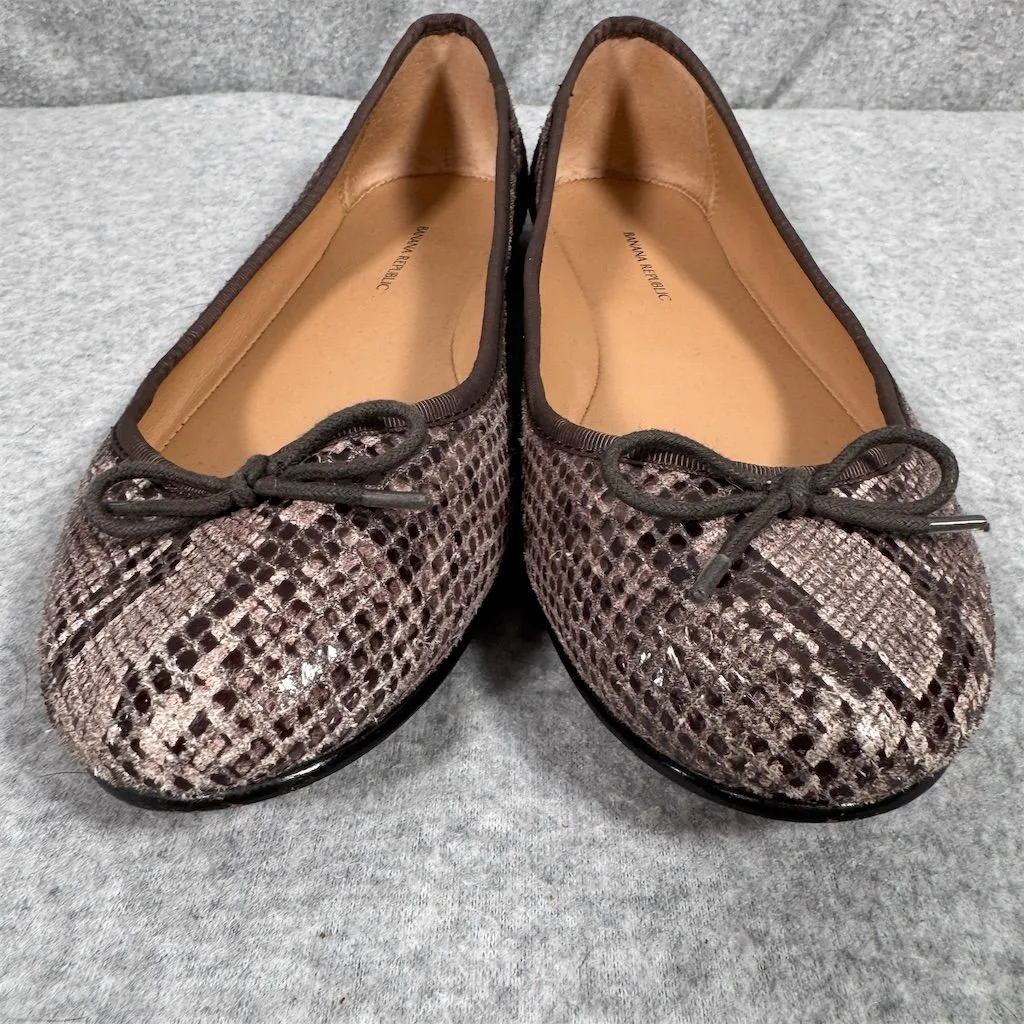 Banana Republic Women's Ballet Flats Brown Snake Skin Print Size 9M - Image 4