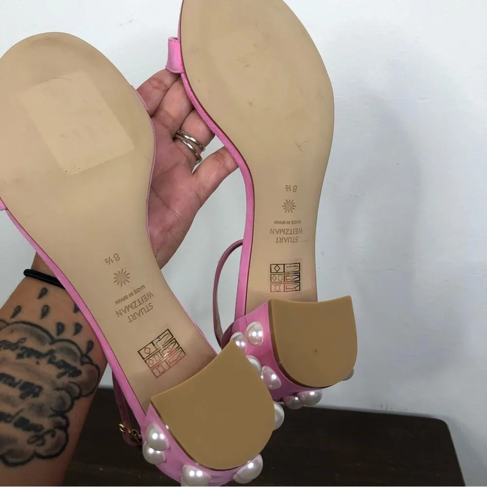 NEW Stuart Weitzman Simple Pearls Pink Suede Open Toe Sandals Women's Size 8.5 - Image 8