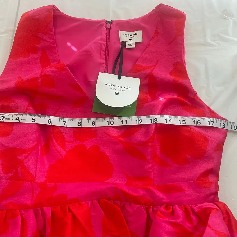 Kate Spade New York Red and Pink Sleeveless V-Neck Midi Dress - Image 8