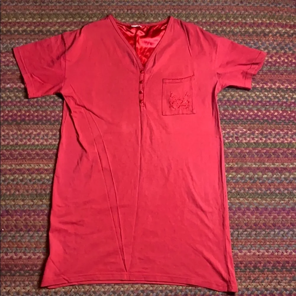VINTAGE RED HENLEY NIGHT GOWN TEE SHIRT DRESS Size M - Image 2