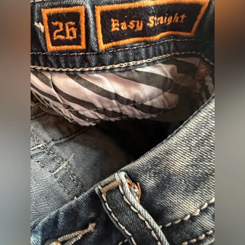 Rock Revival Peri Jeans Easy straight Embellished Distressed Frayed hem 26 - Image 8