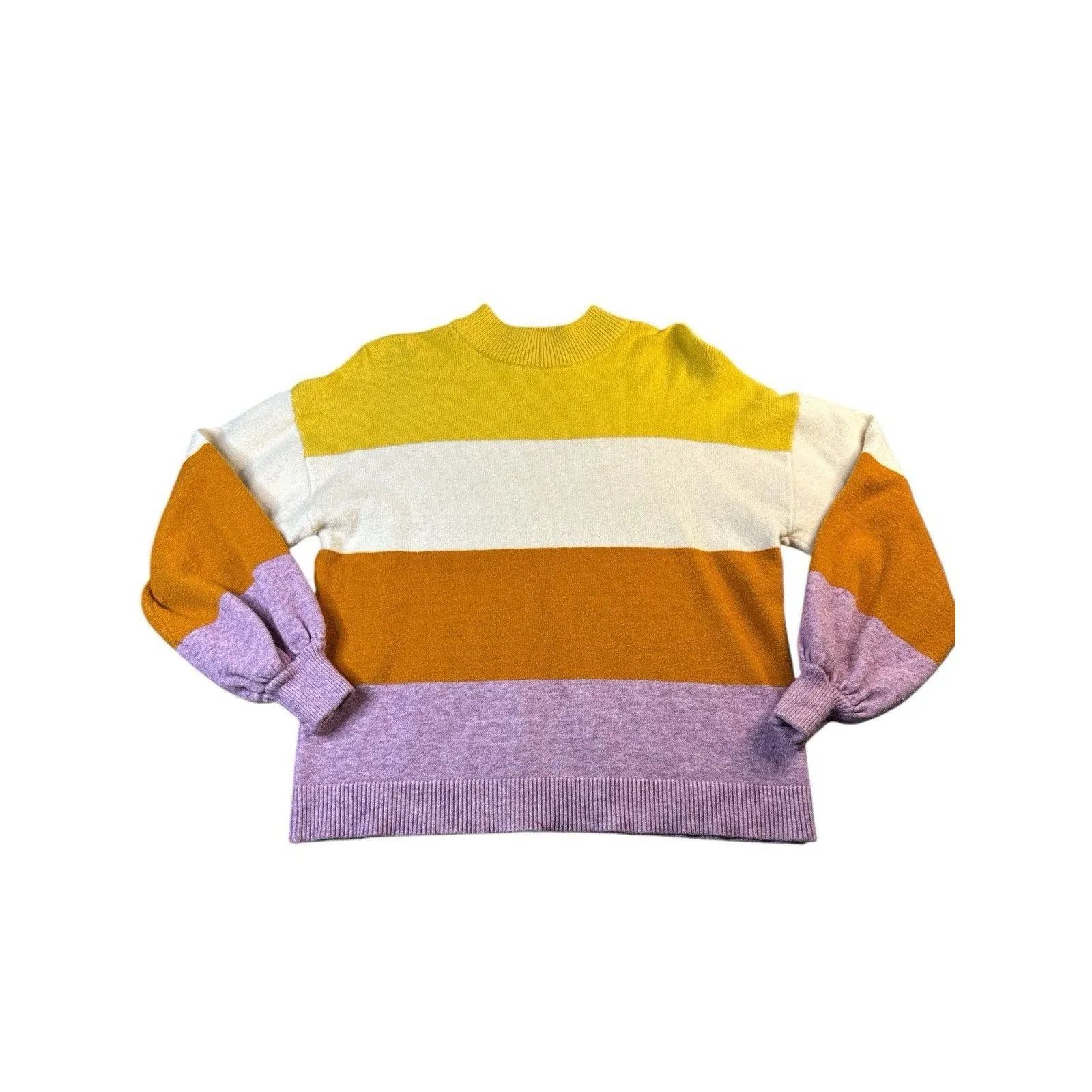 Sugar + Lips Colorblock Pullover Sweater Yellow Lavender Striped Crewneck Small Purple - Image 2