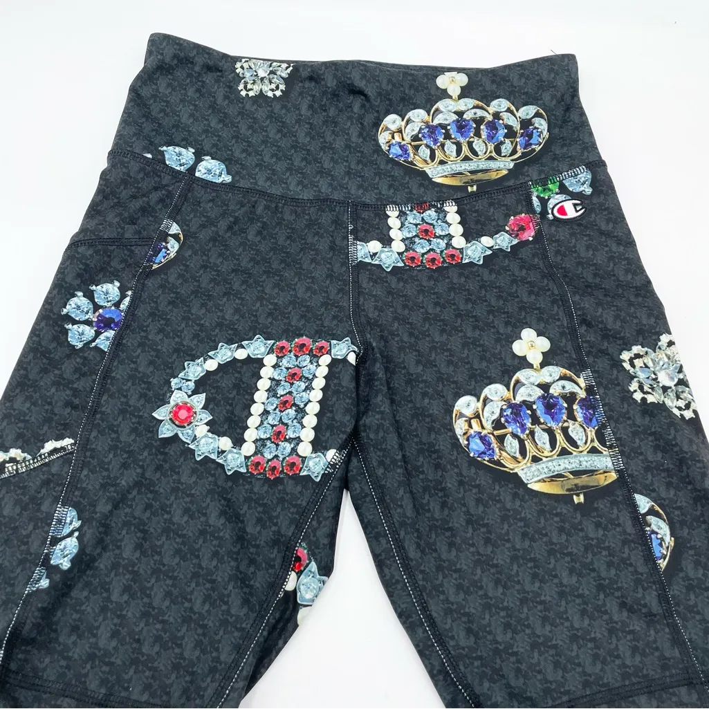 Champion Sport High Rise Compression Bike Shorts Size Medium Bling Jewel Print - Image 3