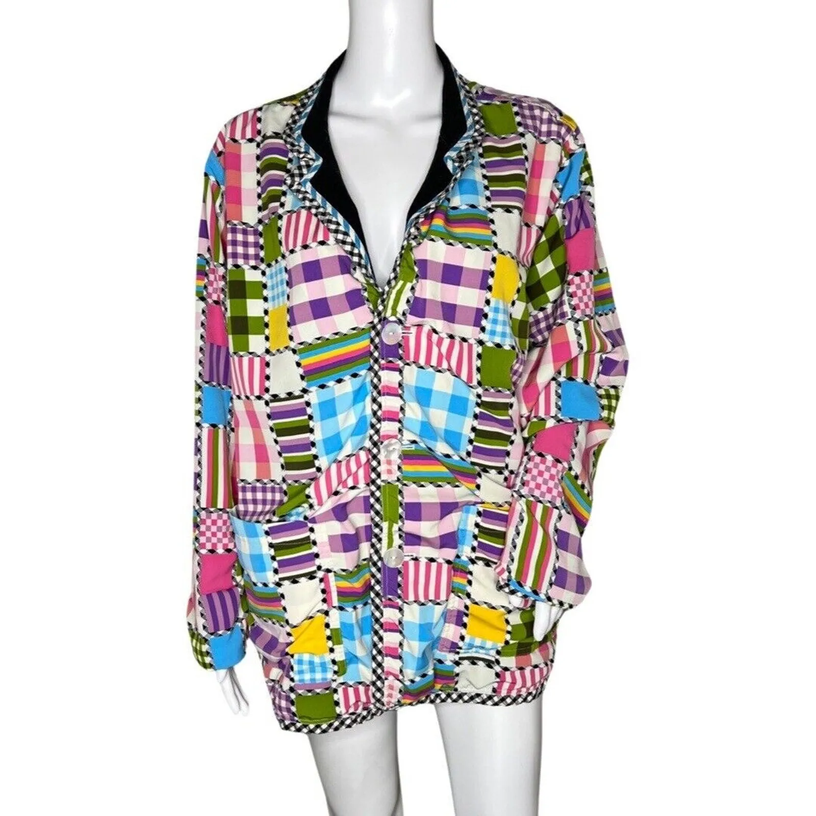 Koos of Course‎ Jacket Womens 1X Black Multi Patchwork Reversible Colorful Fun - Image 3