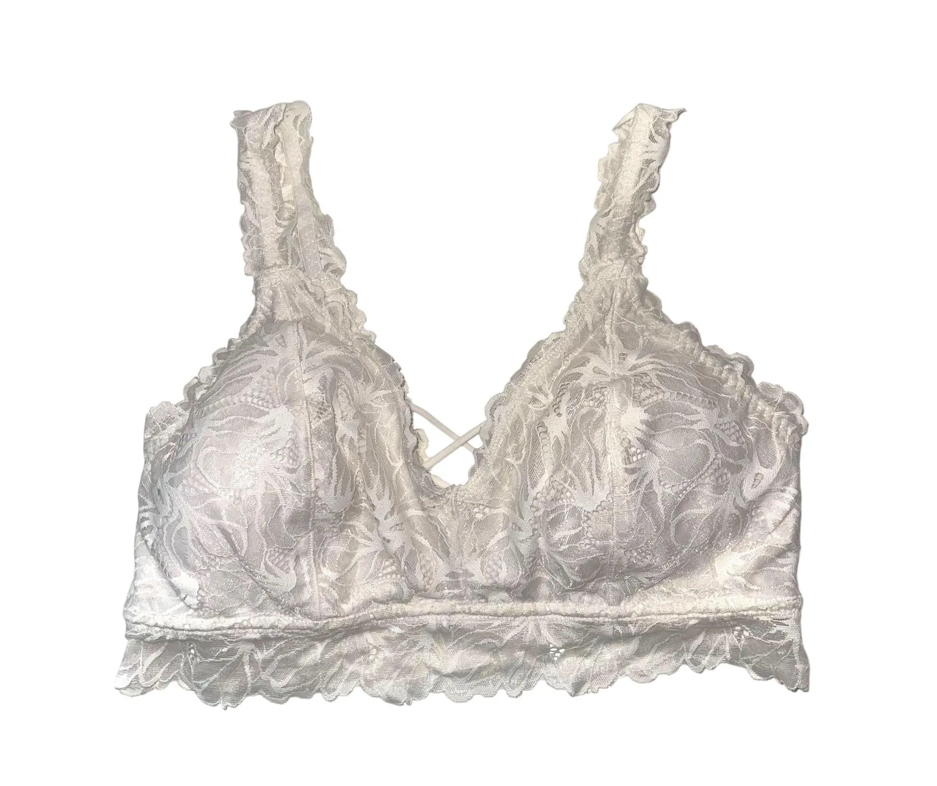 Maurices White Allover Lace Plunge Criss Cross Back Bralette - Image 2