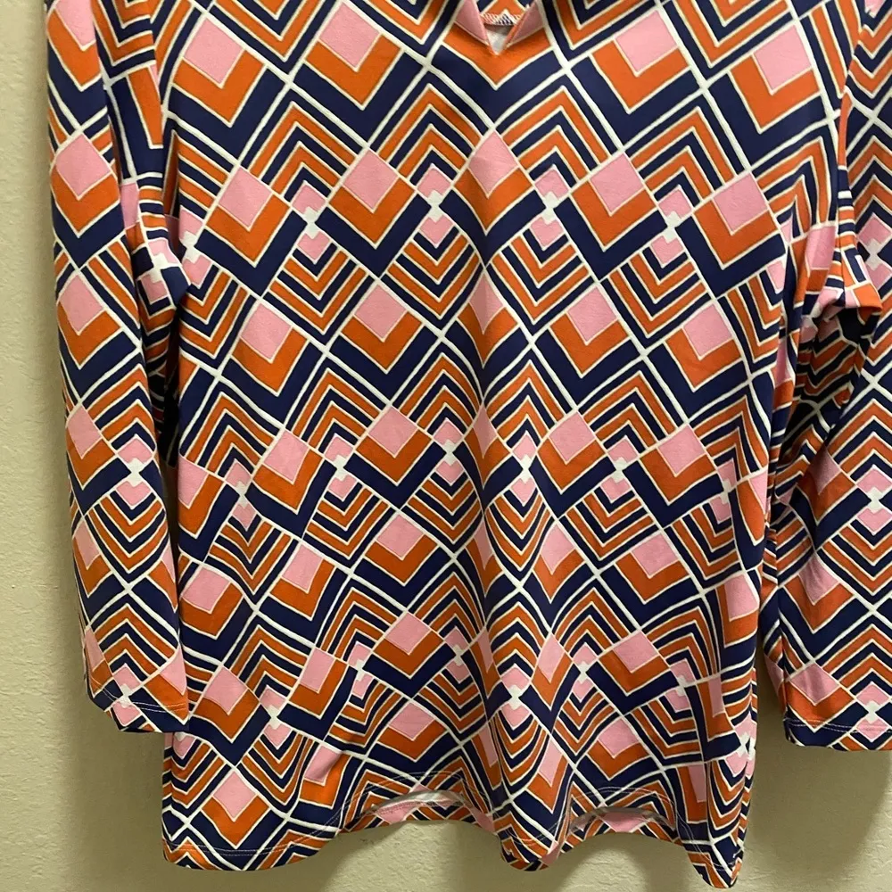 J. McLaughlin Catalina Cloth 3/4 Length Sleeve Split Neck Top Size Large - Image 5