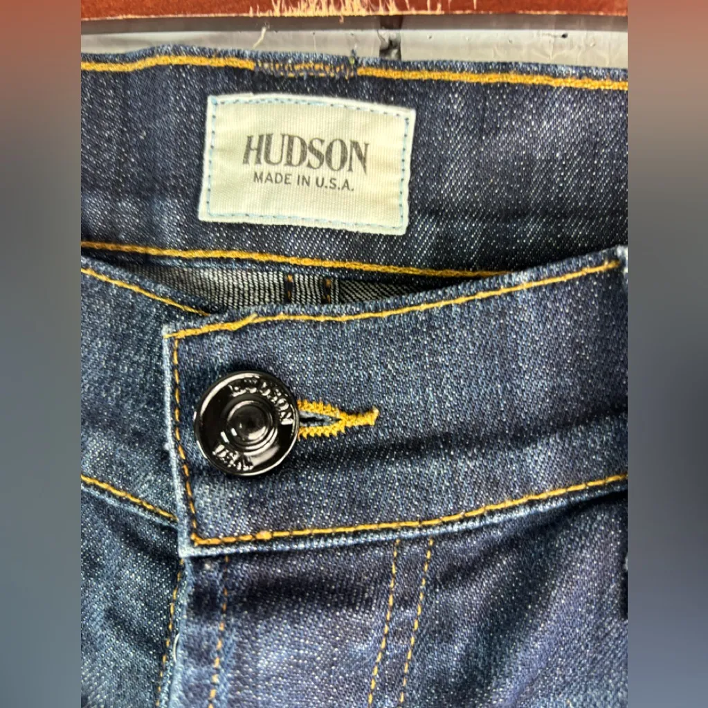 Hudson Jeans 34 Barton Flap Pocket Button Fly Button Flap Dark Wash Denim Jeans - Image 3