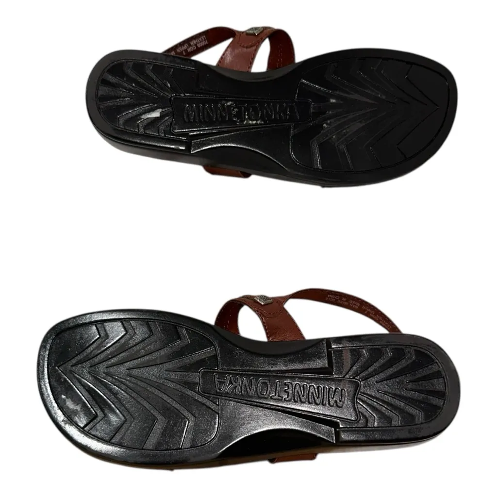 MINNETONKA Prescott Leather Sandals Size 7 Dark Brown Casual Comfort Sandal - Image 7